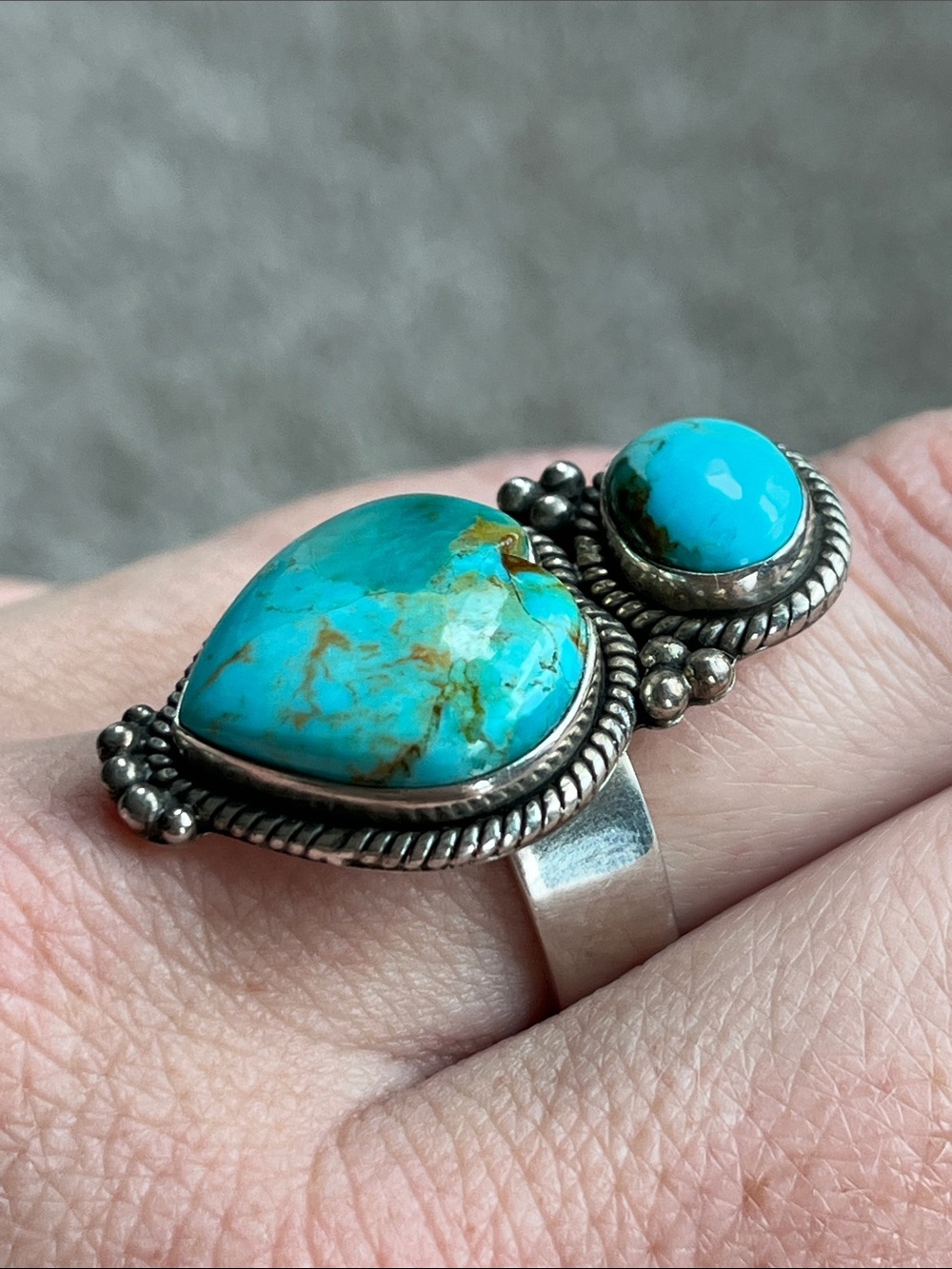 Sterling Silver Turquoise Heart & Oval Ring - Blue Turquoise - Picture 6 of 6